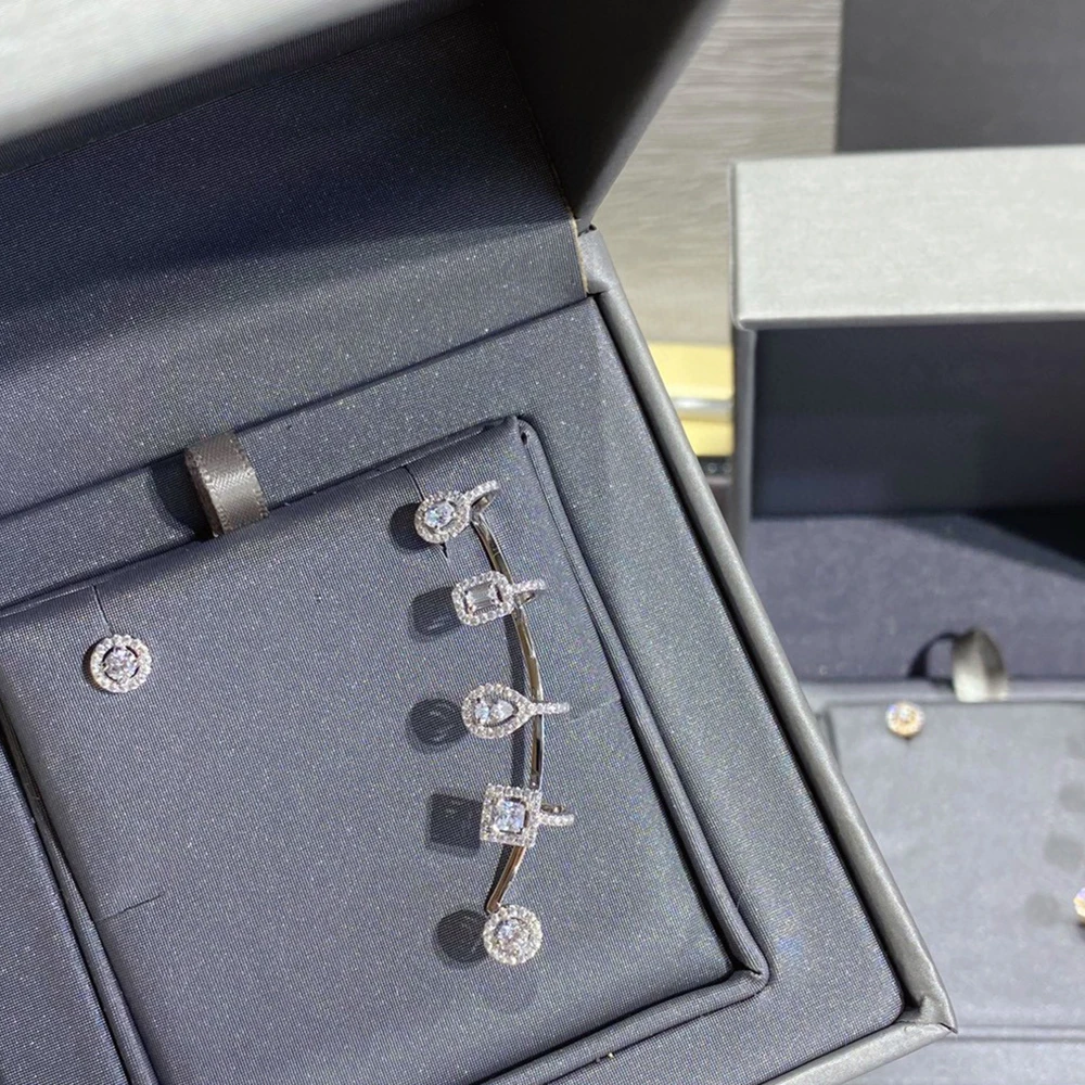 Joyería de plata de ley 925 pura para mujer, diseño de gota de agua, joyería fina, diseño de oro rosa, pendiente de puño largo para fiesta de boda