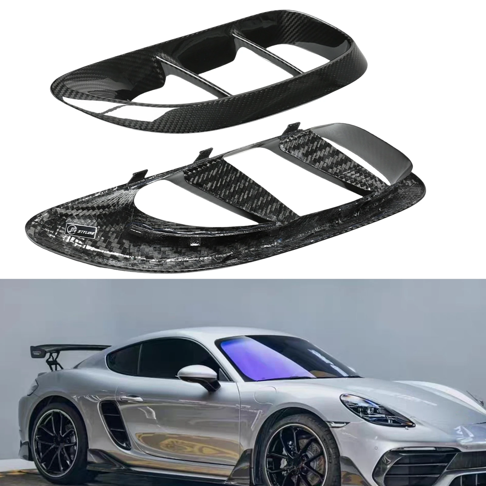 

Для Porsche 718 Cayman / Boxster 2016-2025, 2-дверные модели, накладка на воздухозаборник заднего крыла из сухого карбона, рамка воздуховода