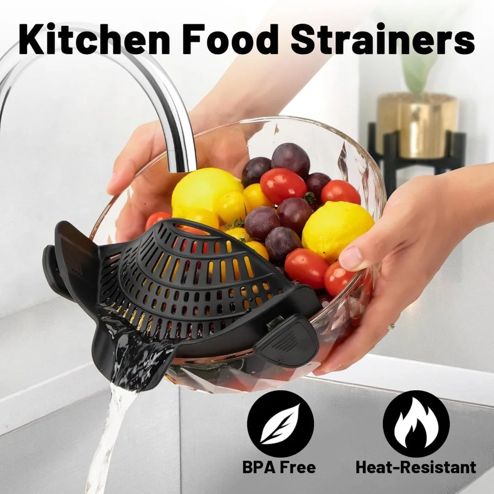 Universal Clip on Pot Strainer Anti Spill Silicone Pasta Strainer Drain Wide Mouth Kitchen Colander Pasta