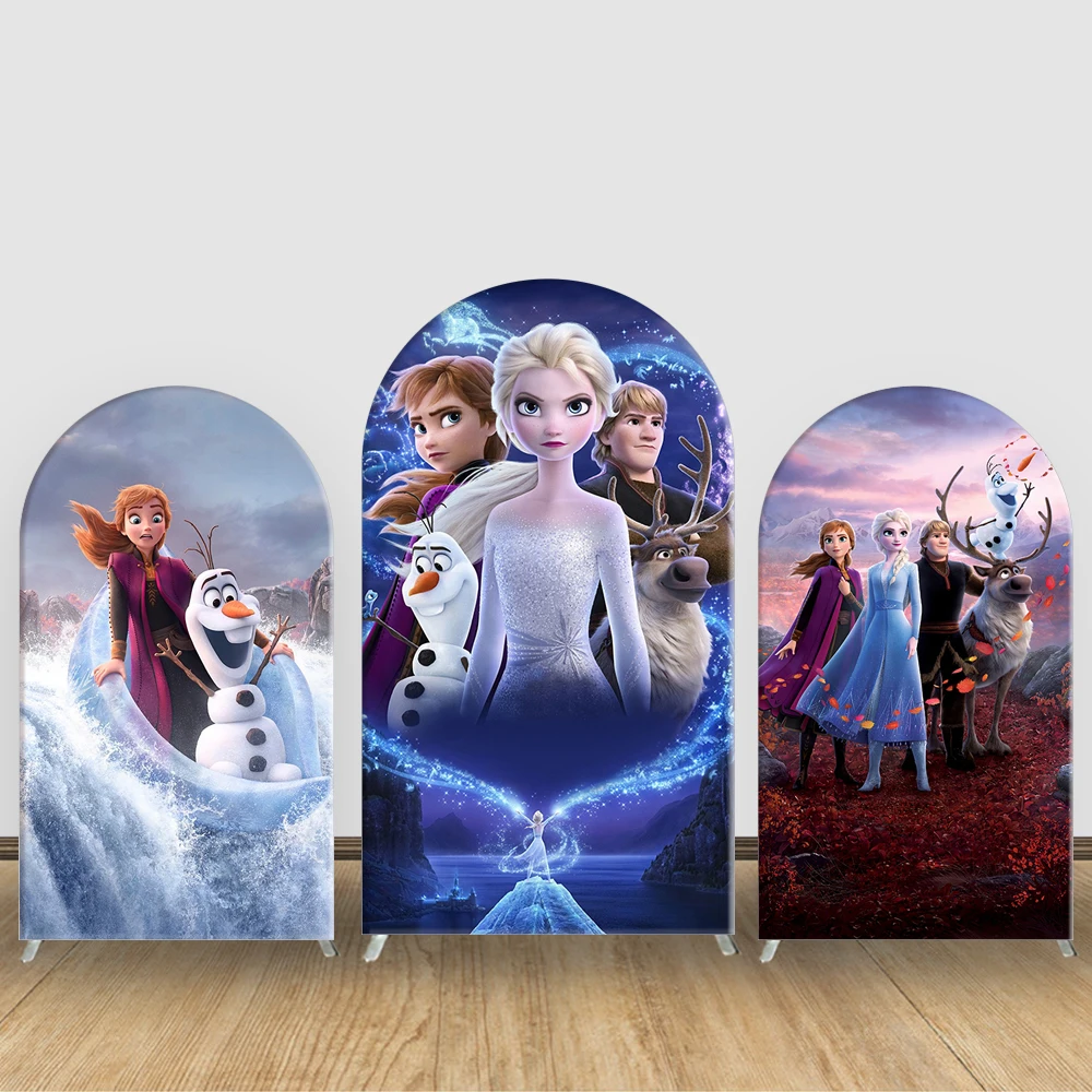 

Frozen Princess theme Arch Backdrop Wall Elastic Fabric Birthday Party Decorations Disney Cartoon Anna and Elsa Photo Background