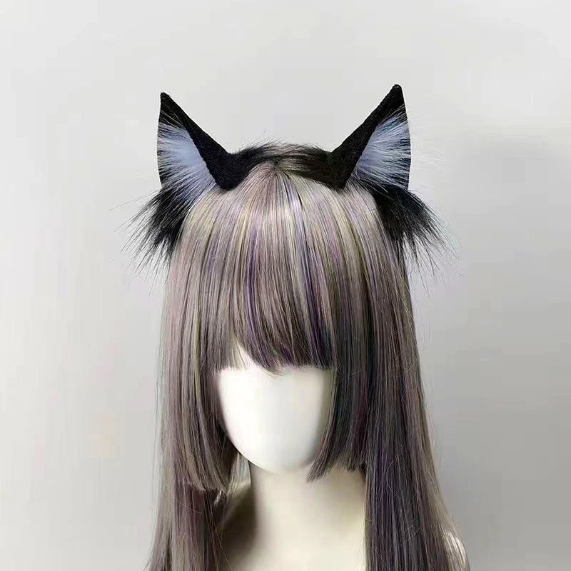 Woman Cute Black Lolita Cat Fox Headband Headdress Plush Ears Tail Anime Girls Cosplay Props Neko Ear Kawaii Hair Accessories