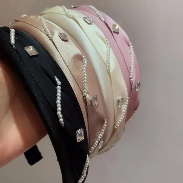 

High skull Headband hair woman pearl rhinestone Hair bands wide edge headbands Korean style for outdoor girls hair band hoop