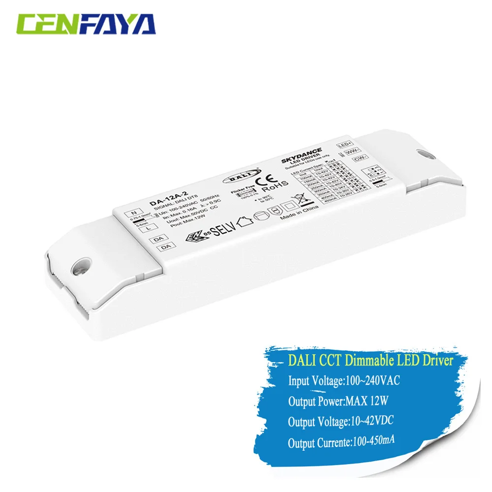 adaptador de alimentacao regulavel driver regulavel suporte dali2 dimming mode pwm escurecimento digital para cct cor lampada led dt8 dali cct 12w 01