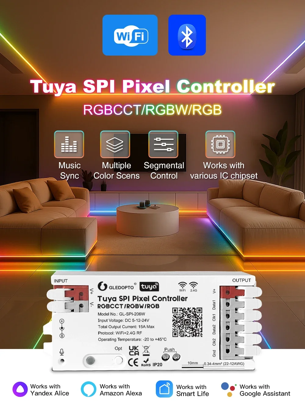 GLEDOPTO Tuya Smart Wifi SPI LED Controller for WS2811 TM1814B TM1934A SK6812 WS2801 WS2805 UCS2904B Digital Pixel Strip Light