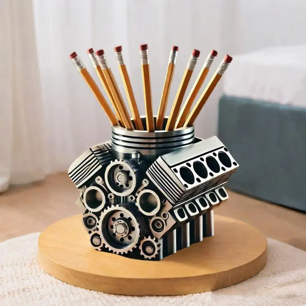 Pen Holder Resin V8 Car Engine Pen Holder Unique Stationery Organizer for Home Office Decor Desktop Ornament with Auto Engine view 5