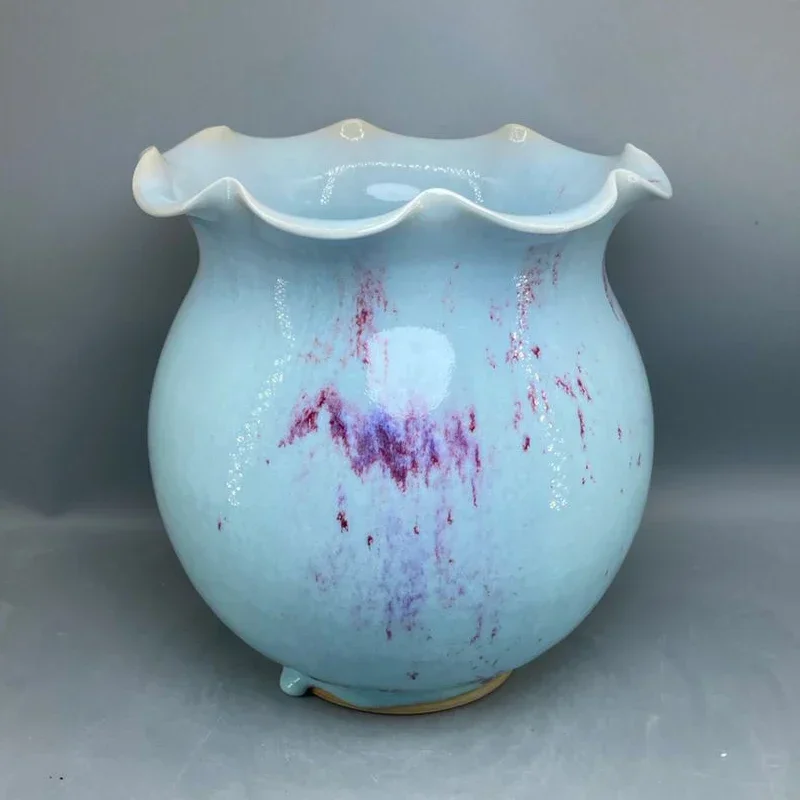 Ceramic vase Jun China decoration ice crack open pieces Purple vase with big mouth and big belly High 24 cm