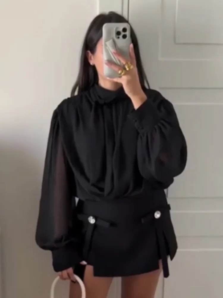 

Женская модная рубашка HH с длинными рукавами на пуговицах, универсальная однотонная весенняя блузка с бантом и складками, повседневная свободная модель для офиса