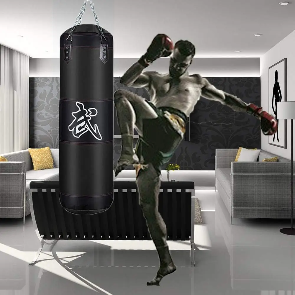 100 Unfilled Heavy Punching Bag Professional Boxing Sandbag with Hanging Accessorie for MMA Muay Thai Kickboxing Taekwondo