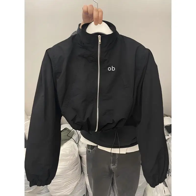 New style stand-up collar drawstring 2026 short sleeve long jacket sport coat sun protection clothing fitness wear