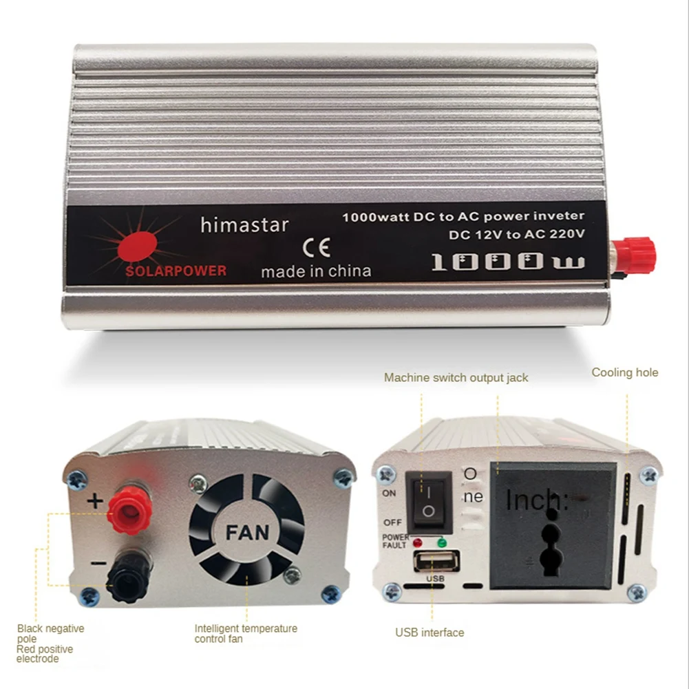 Car Inverter 12V 220V Auto Inverter Accendisigari Spina Convertitore di potenza Inverter Potenza nominale 500W Potenza di picco 1000W