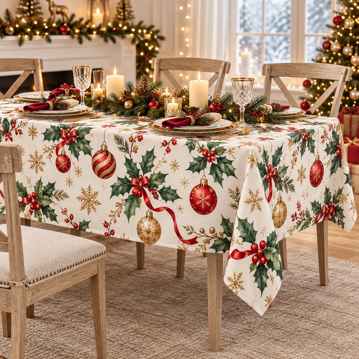 Personalized Custom Peachskin Fabric Tablecloth, 1:1.5 Long Rectangular Waterproof Table Cover, Printed Table Linen for Dinner P