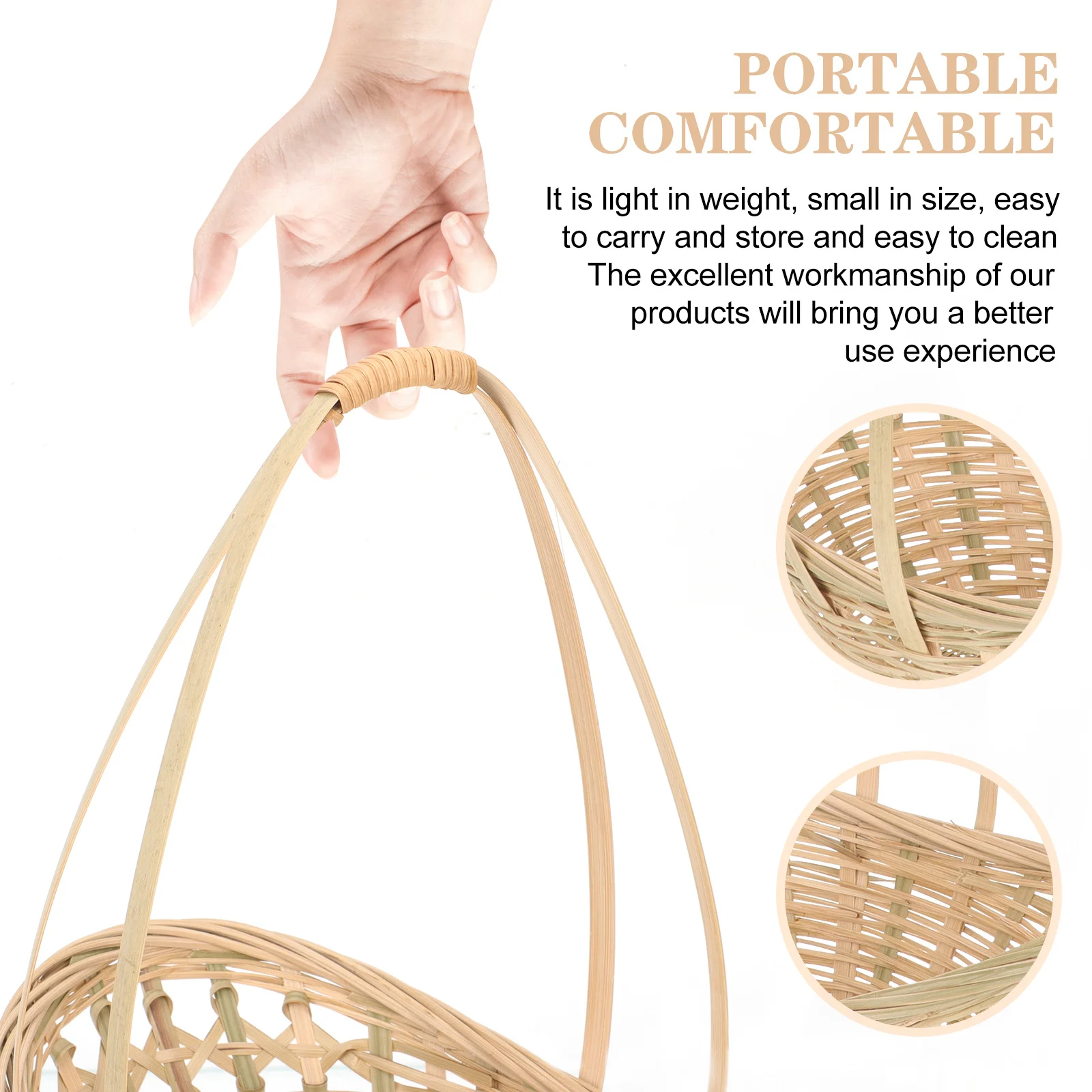 

Storage Basket Pastoral Handbasket Country Decor Picnic Bamboo Weaving Gardening