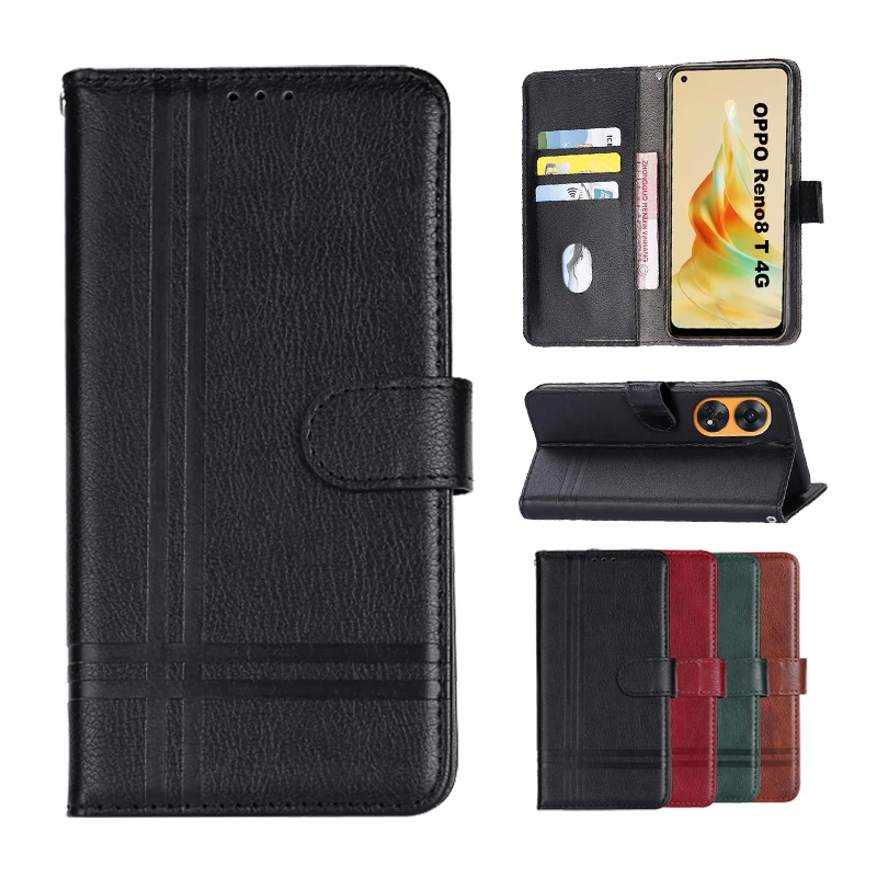 

For Oppo Reno8 T 4G 6.43 Inch чехол Case Back Cover Flip PU Leather For Oppo Reno8 T 4G CPH2481 Leather Wallet Protective Cover