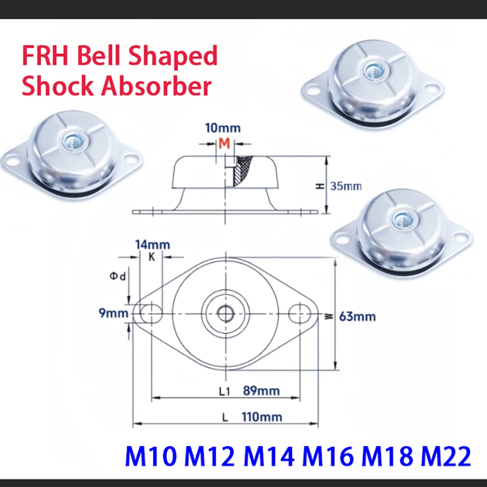 1Pcs FRH Bell Shaped Rubber Shock Absorber M10 M12 M14 M16 M18 M22 Generator Water Pump Air Compressor Anti Vibration Buffer Pad