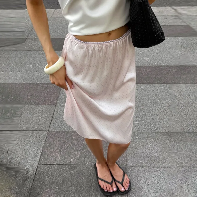 Talenza Elegant Polka Dot Midi Skirts For Women Fashion Printed Casual High Waist Skirts Streetwear Simple Summer Ladies Skirts