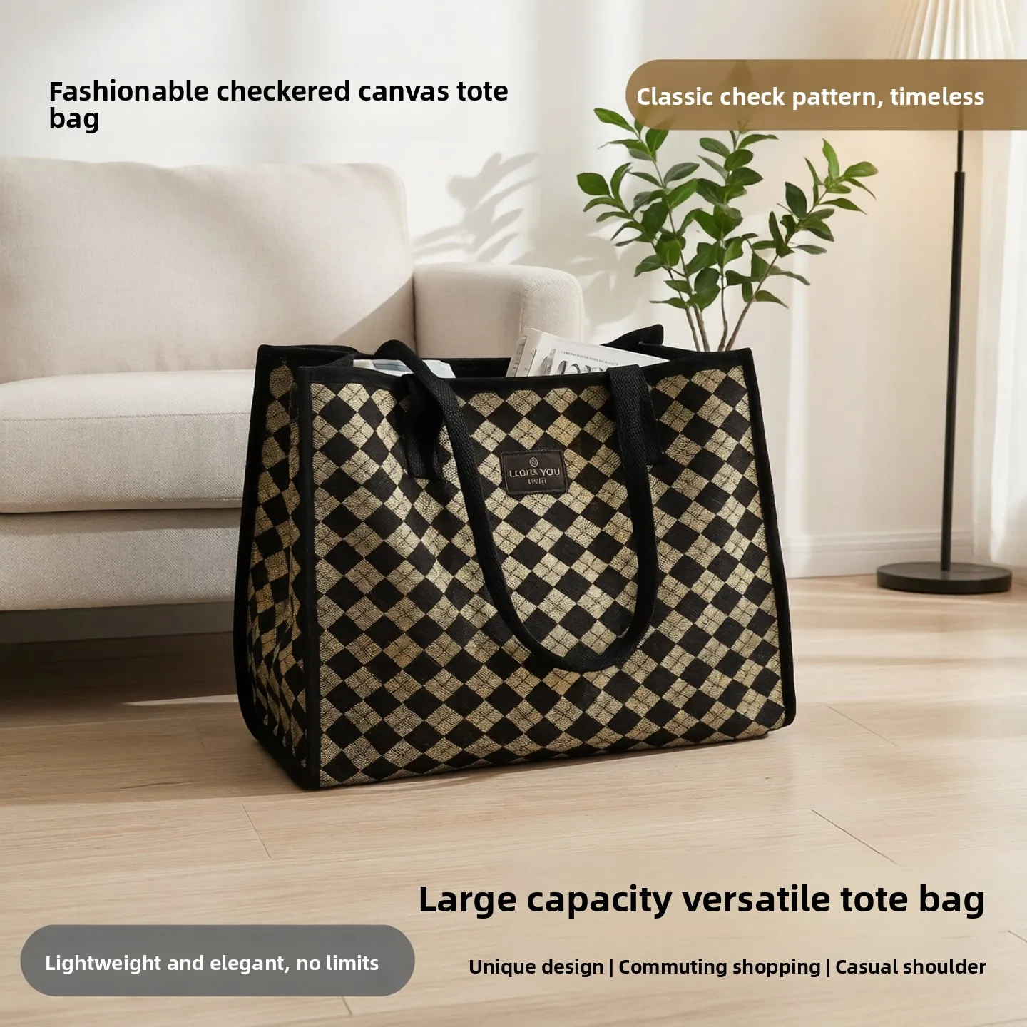 

Faionable Plaid Canvas Tote Bag Large Capaci Women's New Sle Handbag op Bag Small oulder Bag Trendy Handbag