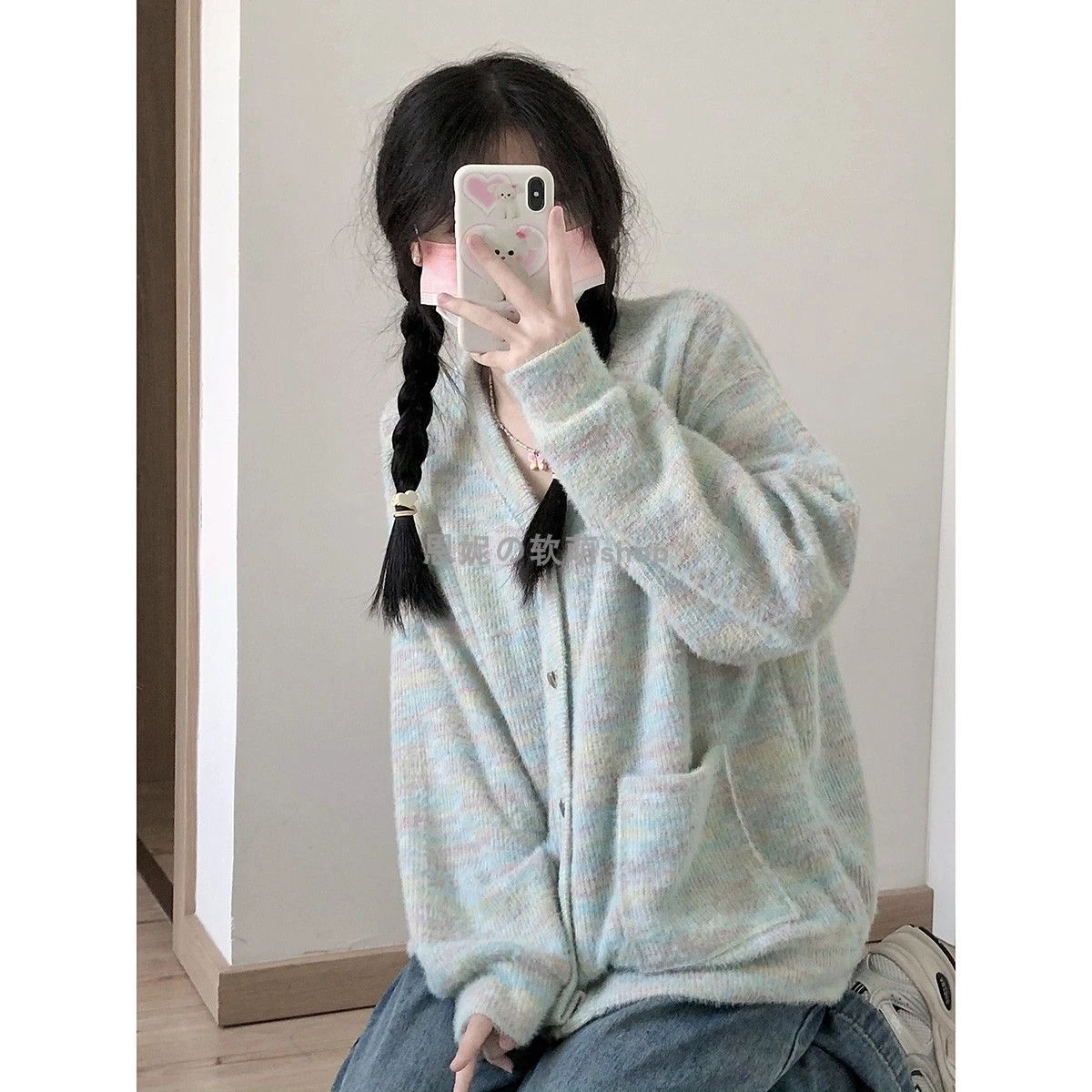 

Striped Sweater Coats Sueter Mujer V-neck Thicked Casual Fashion Knit Oversized Cardigan Pull Femme Fall Winter Clothing