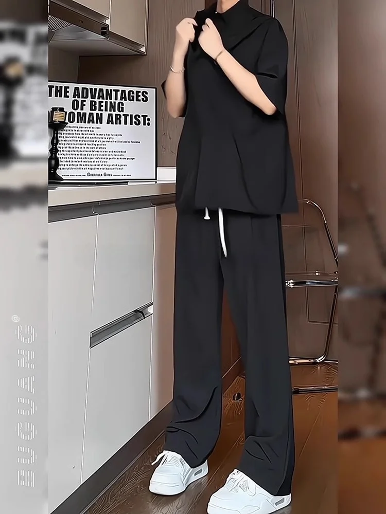 

Acetate Satin Ice Silk Men's Summer Faion Set Lazy Sle irt And Pants Two-Piece Set Clete Outfit ort Sve Long Pants