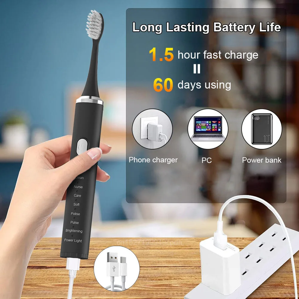 Electric Toothbrush For Adult Rechargeable Tooth Brushes Replacement Heads Washable Electronic Whitening Sonic Toothbrush