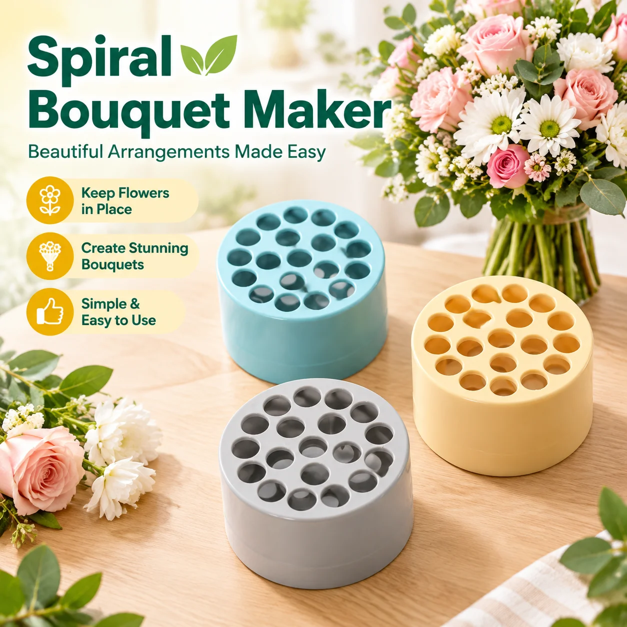 Spiral Bouquet Maker Handheld Plastic Flower Arrangement Tool Pot Fixer Standing Auxiliary Device for Fresh Flowers