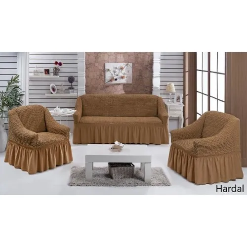 Karna Home 3 + 1 + 1 Cotton Seat Cover Set Mustard