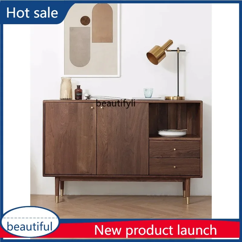 A029 North American black walnut dining side cabinet Nordic, multi-functional storage, household living room tea cabinet