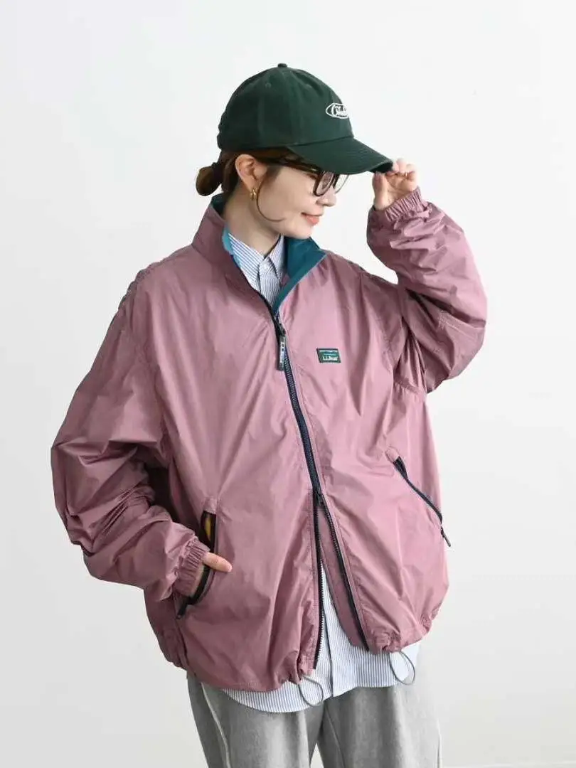 Fall 2026 Loose Fit Double Zipper Jacket Retro Contrast Color Collar Windproof Lightweight Casual Style for Couples
