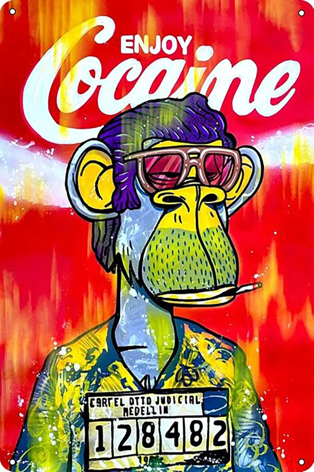 Shvieiart Bored Ape Yacht Club X Pablo Escobar Metal Tin Sign Wall Art Decor Garden Bar Cafe Poster es