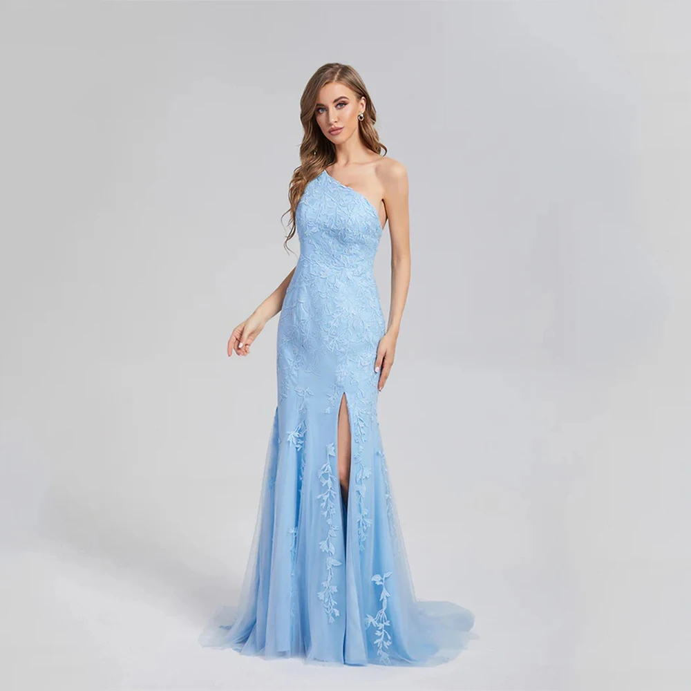 

DRESS FORU Elegant Evening Dresses Tulle for Floor-Length One-Shoulder Prom Dress Embroidery Vestidos De Fiesta Customized
