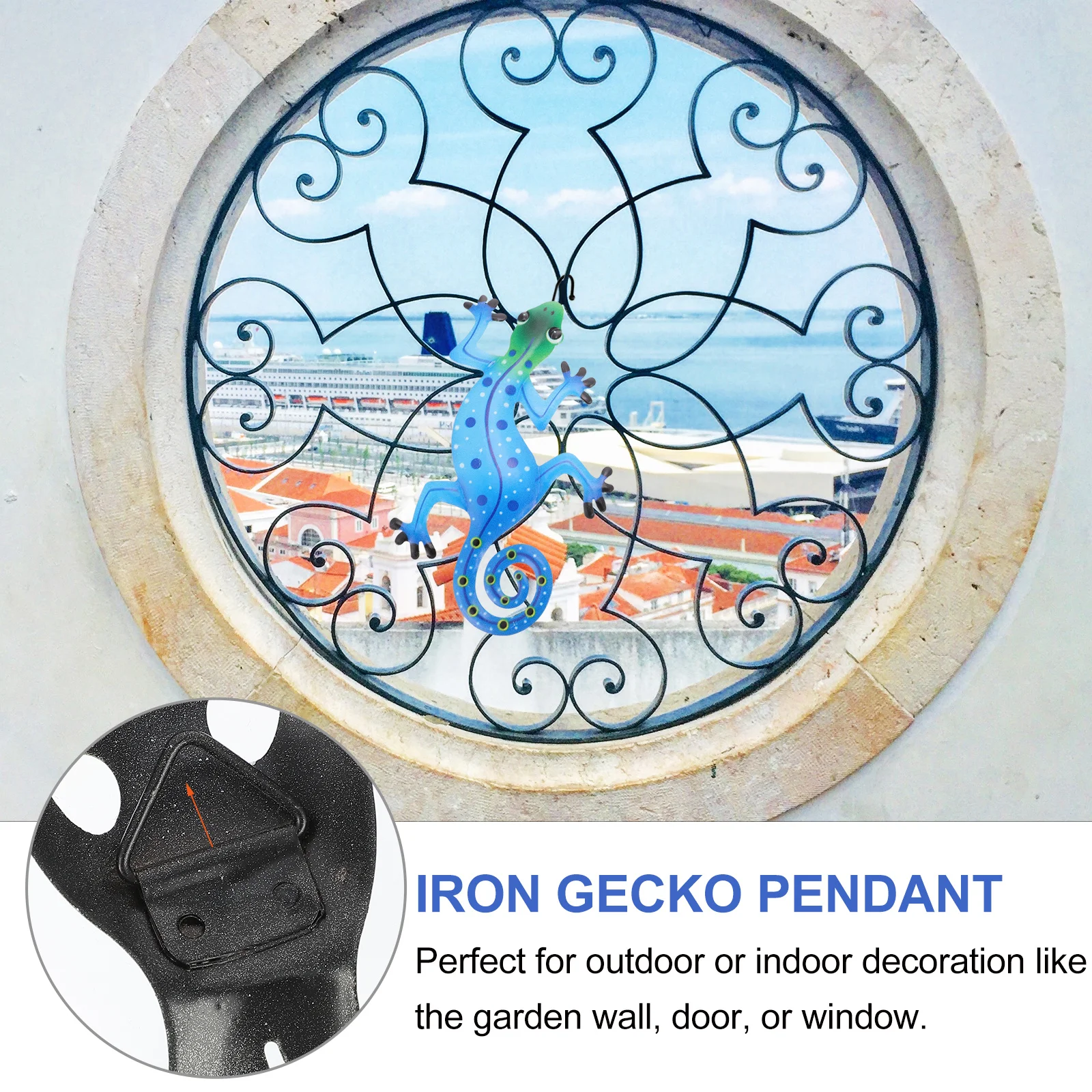 2Pcs Metal Gecko Hanging Decor Crafted Wall Art with Vibrant Paint Finish for Living Room Bedroom Window Garden Use