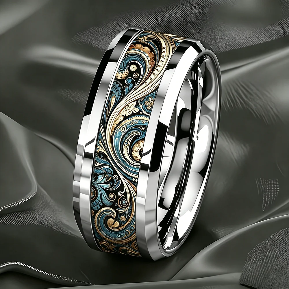 Bague Vintage Baroque à imprimé floral Paisley coloré, classique, en acier inoxydable, pour femmes, bijoux de déclaration pour mariage et fiançailles