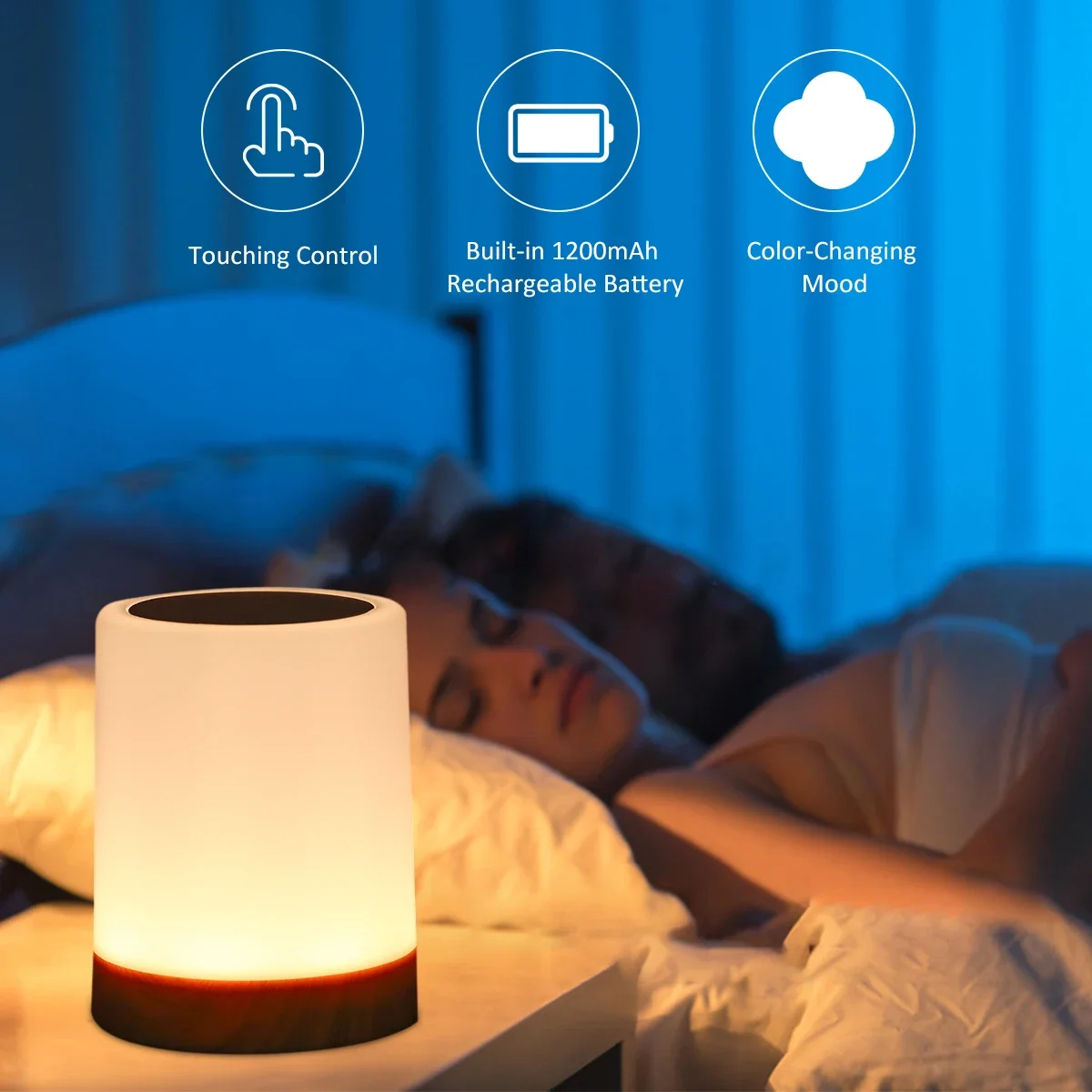 

USB Rechargeable Touching Control Bedside Light Dimmable Table Lamp Warm White & RGB Night Light for Living Room Bedrooms Of