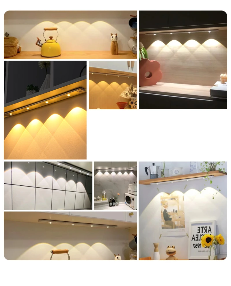 30/40/60CM LED Motion Sensor Night Light USB Rechargeable Ultra thin Under Closet Light For Kitchen Wardrobe Cabinet Lighting