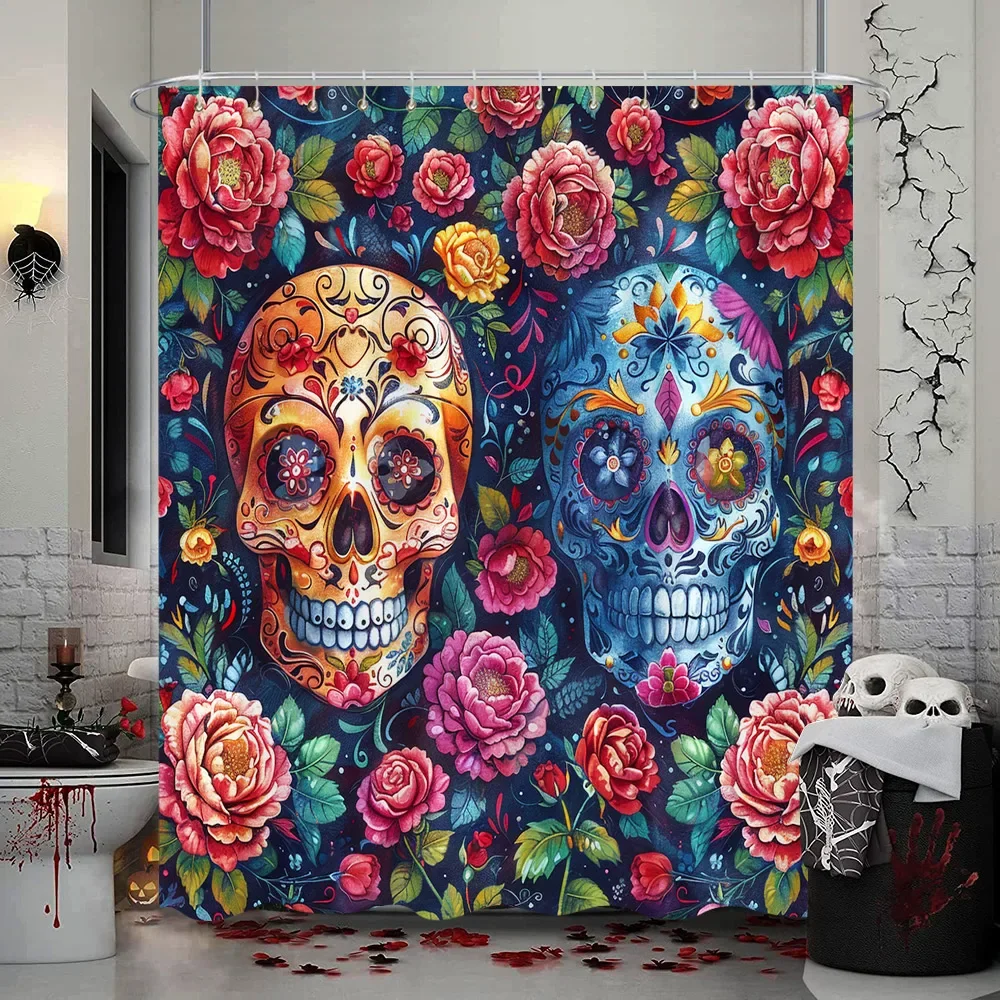 Spooky Halloween Skeleton Shower Curtain Skull Flower Dinosaur Western Cowboy Polyester Fabric Shower Curtains Bathroom Decor