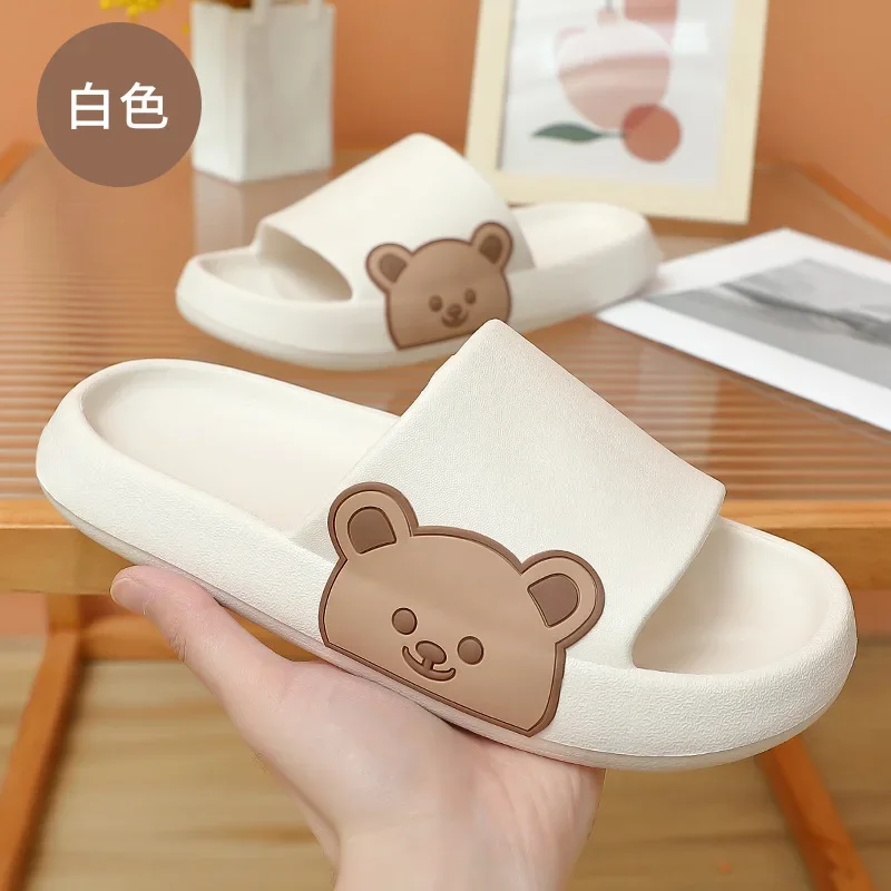 Summer Slippers Women Shoes Beach Slides Cartoon Bear Flip Flops Flat Sandals Home Bathroom Anti-Slip Slipper Man Couple Sandals