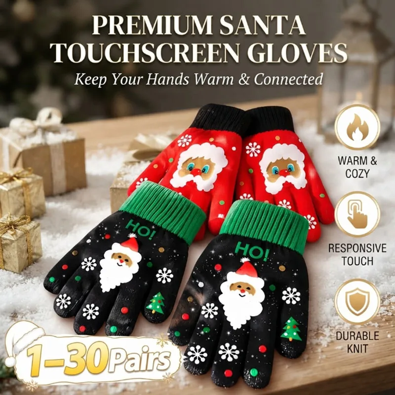 Winter Christmas Printed Touchscreen Gloves Unisex Knitted Mittens for Men Women Holiday Gift Outdoor Skiing New Year Warm