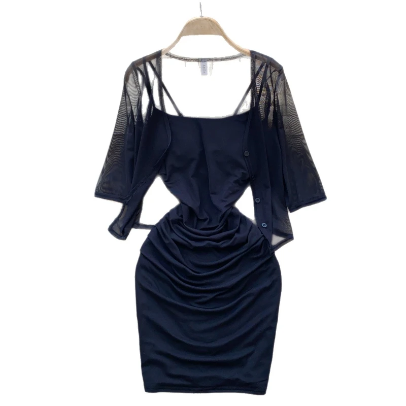 Short Dress Women Dresses Full Sleeve Coats Vestidos Y2k Streetwear Sleeveless Wrap Hip Print Floral Elegant Splice Party Night