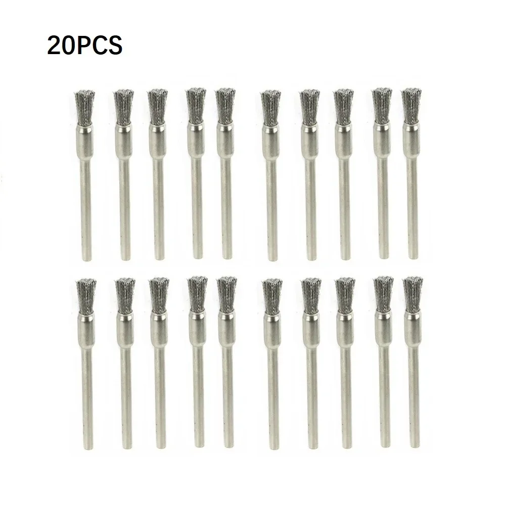 20 pz spazzola in filo di acciaio 3mm gambo 5mm diametro per la lavorazione dei metalli rotanti strumenti di pulizia di lucidatura trapano elettrico spazzola accessori
