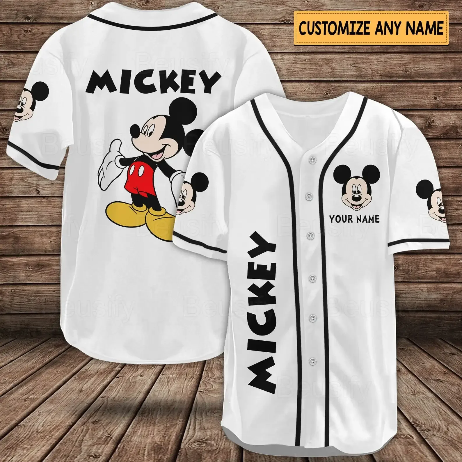 Disney Baseball Jersey Custom Name Women's Mickey Baseball Jersey Fashionable Disney Short Sleeve Hawaiian Shirt Track Top