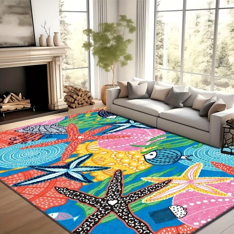 Newest Colorful Paw Print Large Area Rug, Black Background Pet Footprint Floor Mat for Living Room s Bedroom