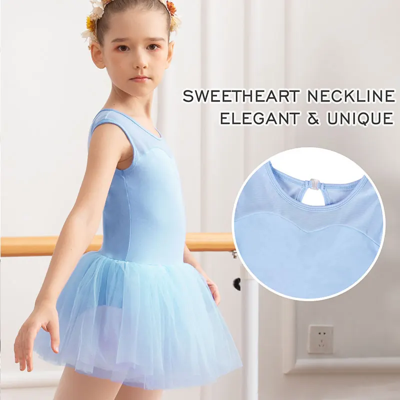 สาวบัลเล่ต์เต้นรําตาข่าย Splicing Leotard สําหรับสาวเต้นรํายิมนาสติกถัง Water-drop กลับ Tutu กระโปรง (เด็กวัยหัดเดิน/สาวน้อย)