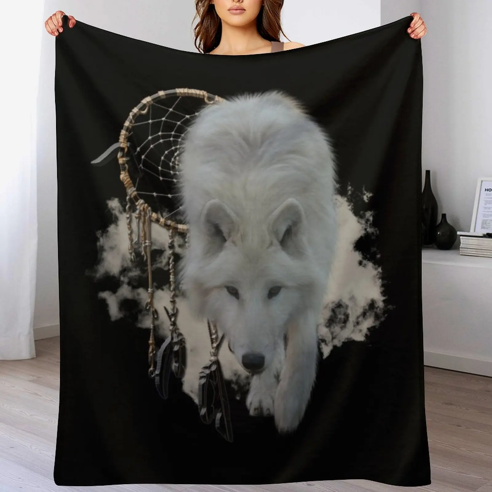 

Shaman White Wolf Throw Blanket Fashion Sofas Travel Decorative Beds Weighted Blankets