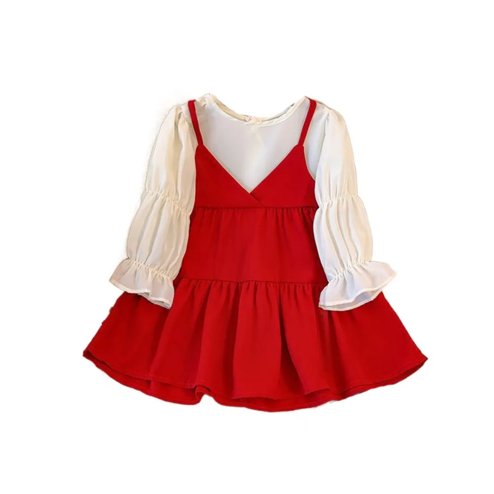 

High Waist Pleated Lace Princes Dress Loose Bowknot Girls Long Dress Ballet Style A-line Children Long Sleeved Dress Party