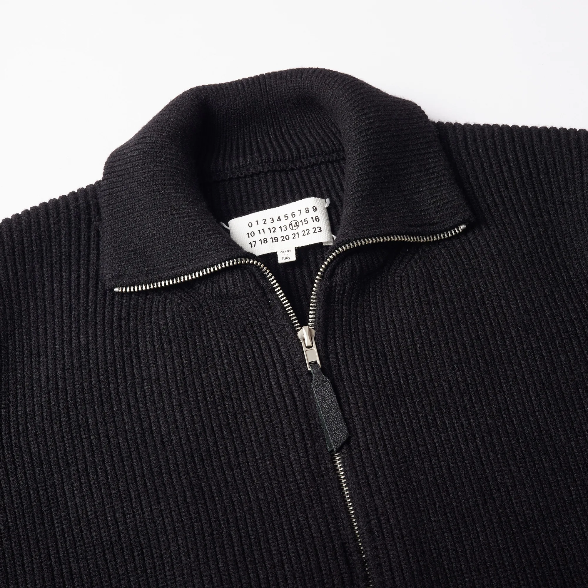 Hand Sewn Four Cornered Black High Neck Stand Up Collar Wool Double Zipper Knitted Cardigan Sweater for Men Jacket