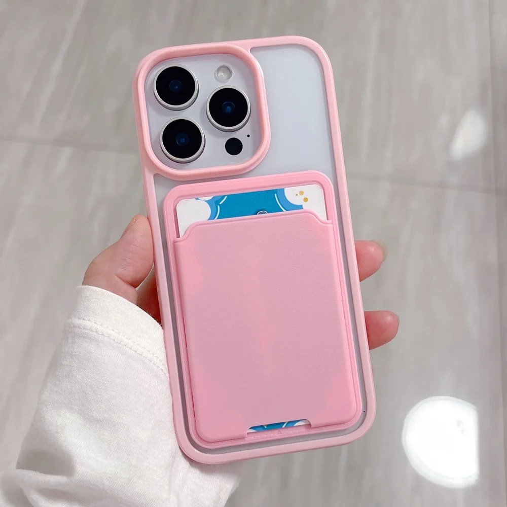 Candy Color Card Holder Bag Case For iPhone 17 16 15 14 13 12 11 Pro Max X XS XR 8 7 Plus Slot Wallet Shockproof Bumper Cover - náhled 3