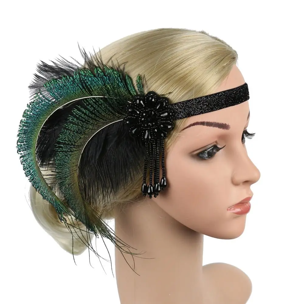 

Hair Accessories Feather Headwear Makeup Party Black Cosplay Dress Headwear Diamond Tassel Masquerade Hair Band Women Hairband