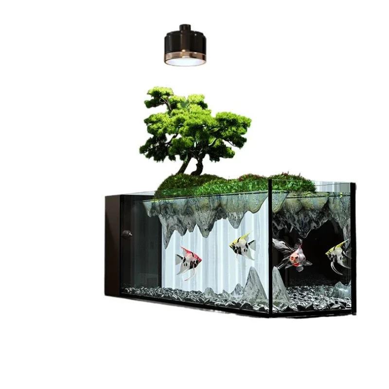 Side filter fish tank small living room ecological ultra-white household self-circulation integrated small glass aquatic tank
