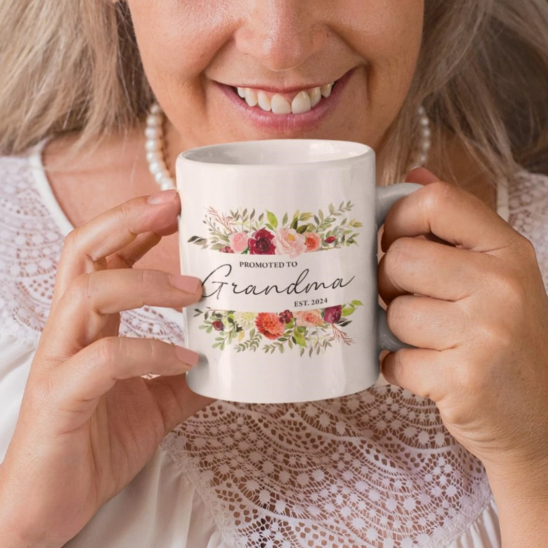 Promoted To Grandma Mug Pregnancy Announcement for Grandma New Grandma Gifts First Time New Grandma Future Grandma Gifts Tea Cup