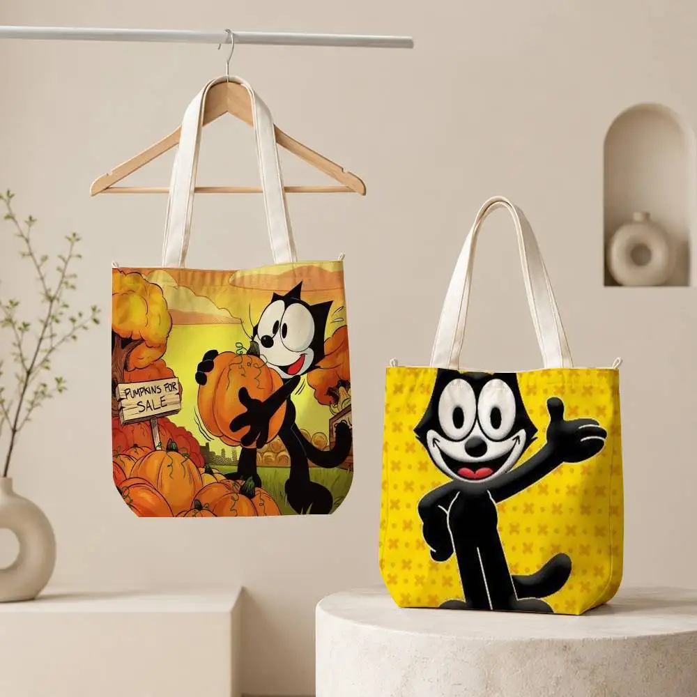 Cartoon F-Felix The C-Cats Tote Bag for Women Reusable Shopping Tote Bag Zippered Inspirational Scripture Shoulder Bags Print