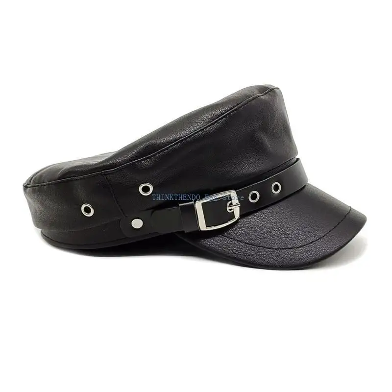 340D PU Painter Hat Flat Hat British for Dating Photography Cabbie Headwear Painter Hat with Star Grommet Hat